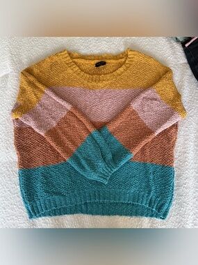 Striped Knit Sweater in Mustard, Cream & Turquoise